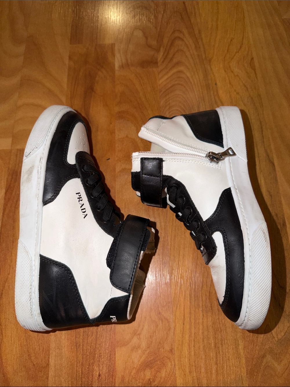 Prada Black and White Kids High-Top Sneakers - Picture 9 of 10